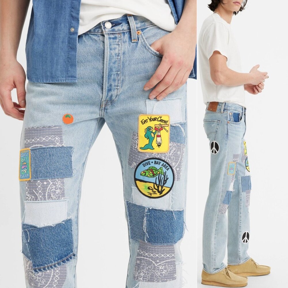 Levi's Blue Patchwork Straight Jeans - image 1